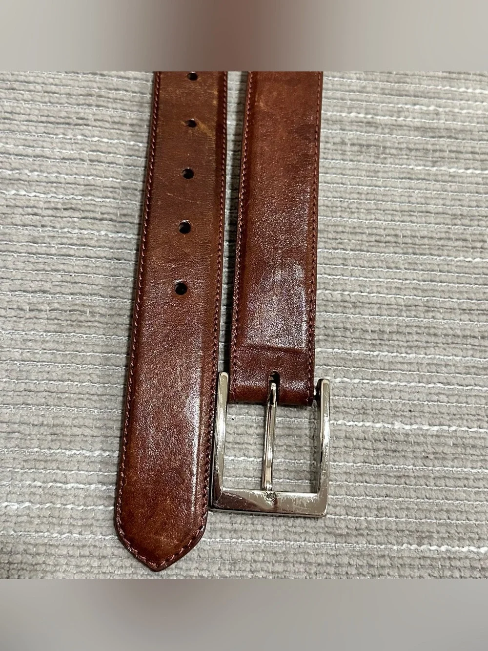 W. Kleinberg Men's‎ Brown Glazed Calfskin Leather Dress Belt Silver Buckle 40